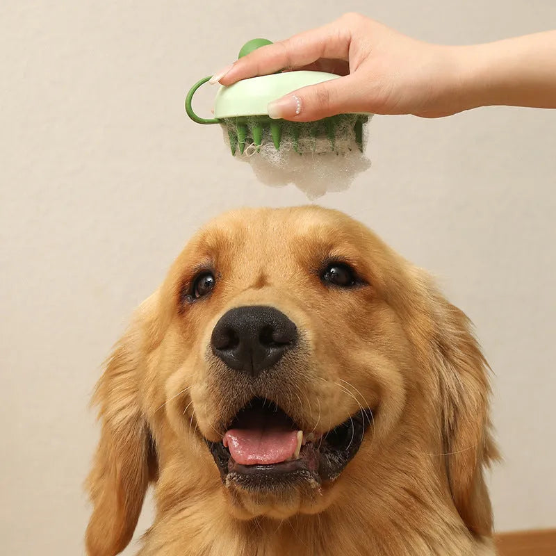 Soft silicone pet bath brush for dogs in four colour options with hair removal function