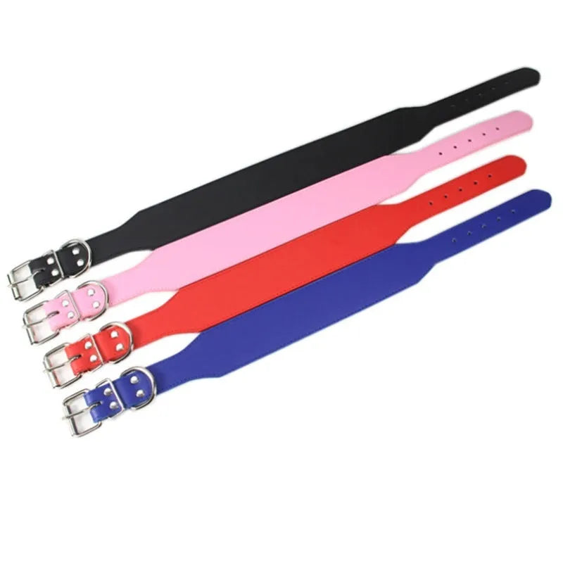 Fish-shaped leather dog collar for large dogs, 5cm wide, in red blue black pink or brown, sizes L to 3XL