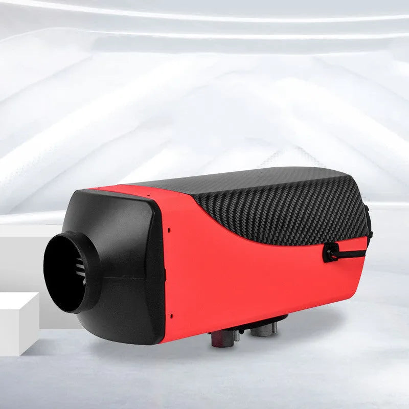 Red and black diesel air heater kit with oil pump, tank, pipes and wiring for truck or RV