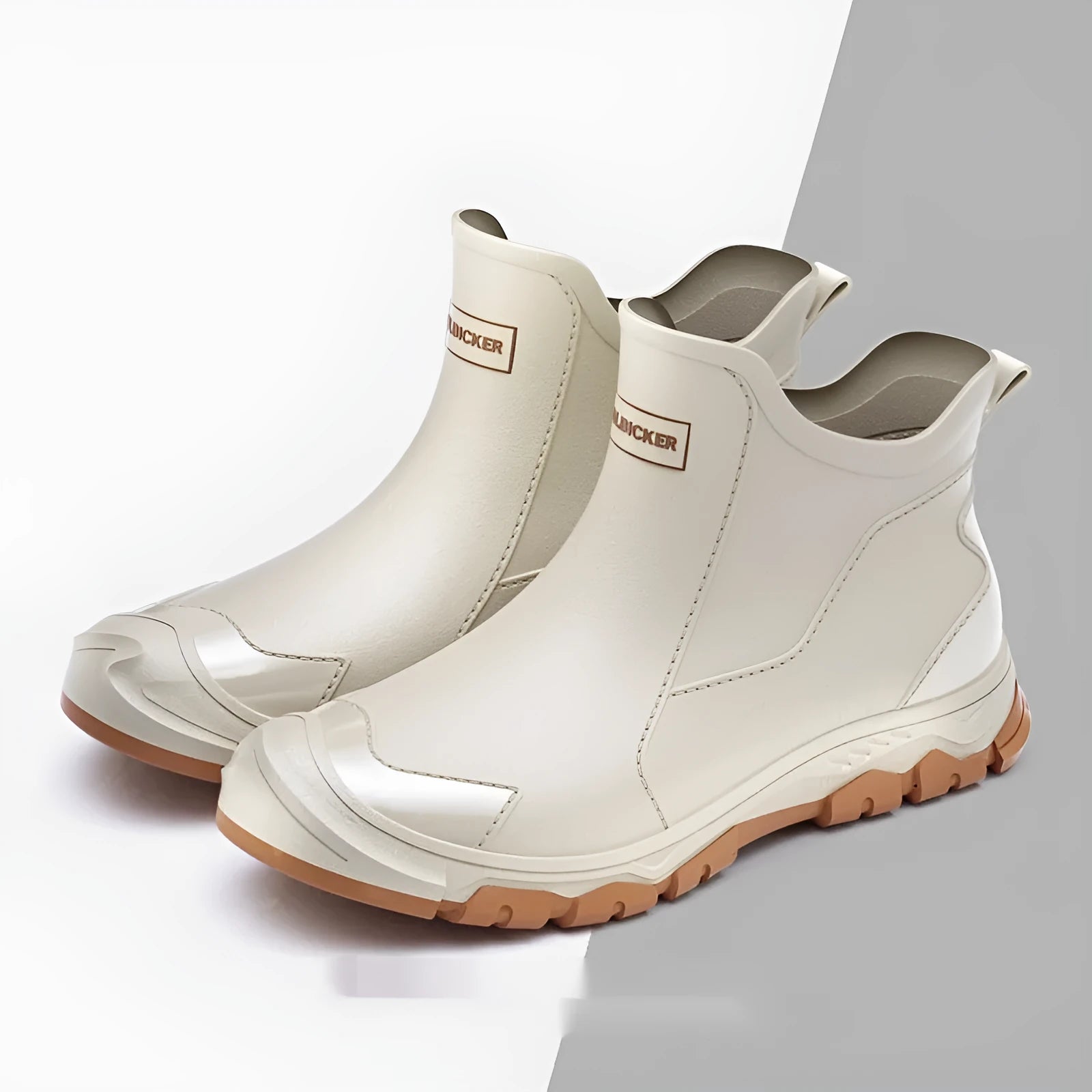 PVC outdoor wading shoes in black and red with a non-slip plastic sole and short-tube design.