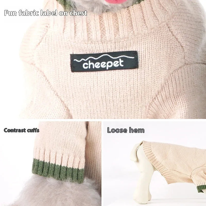British style woollen pet sweater for dog or cat with contrast colour on two legs