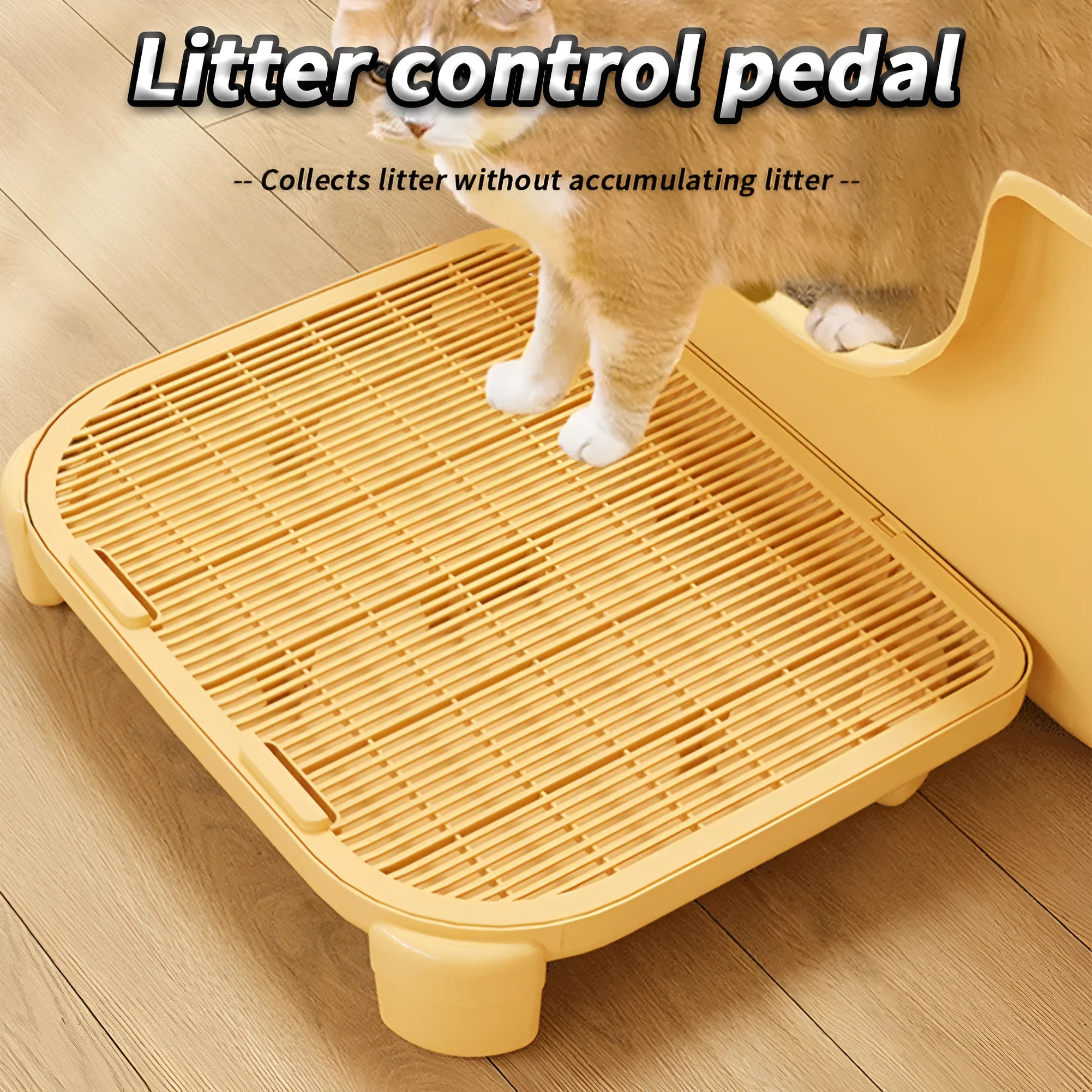 Square milk yellow cat litter mat with textured surface and silicone anti-slip feet
