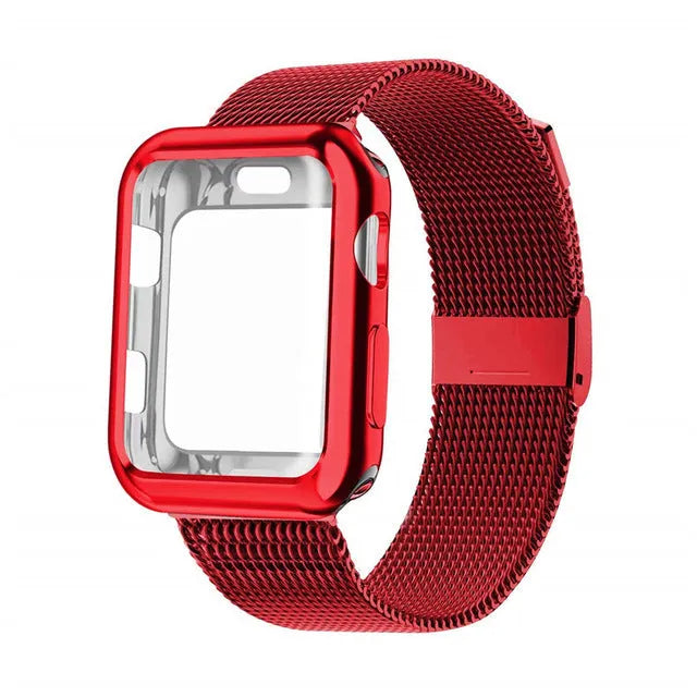 Magnetic metal Milanese loop Apple Watch band with TPU lining shown in multiple colours