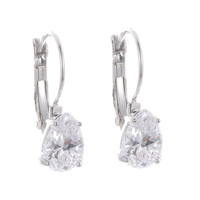 Drop-shaped women's copper earrings with platinum inlaid gems in gold colour option