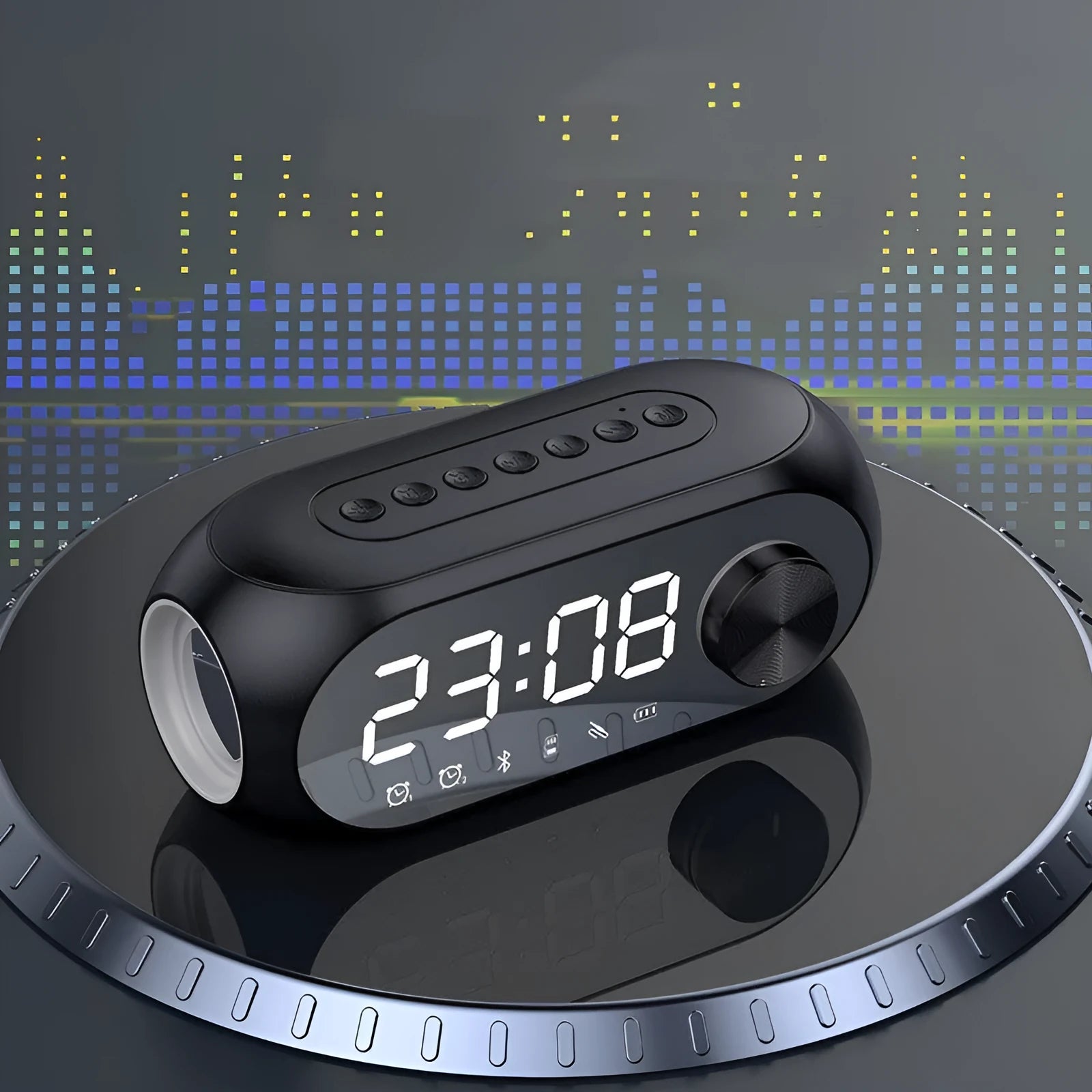 Extra bass portable mini clock household speaker in S8 Black, S8 White, or S8 Blue colour options