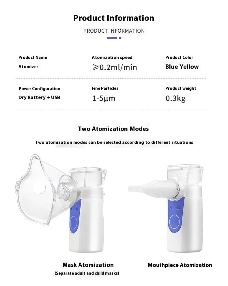 USB-powered handheld nebuliser with columnar plastic design and 0.5L water tank for children's respiratory relief