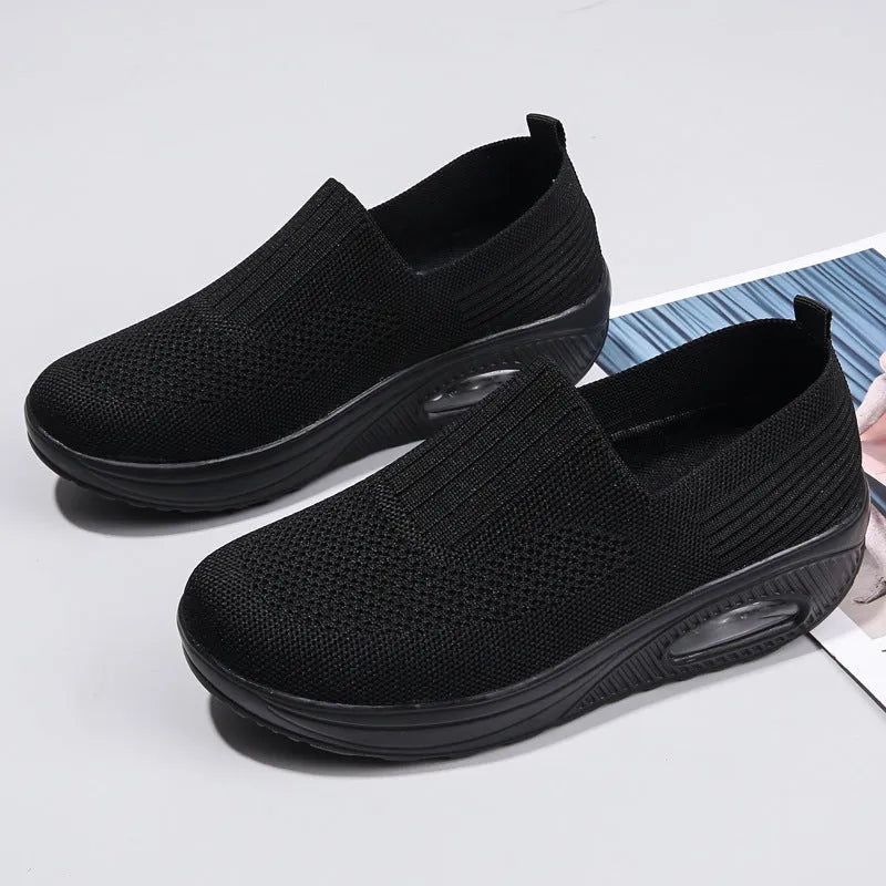 Women's mesh running shoes with air cushion, mid-heel, and round toe available in multiple colours
