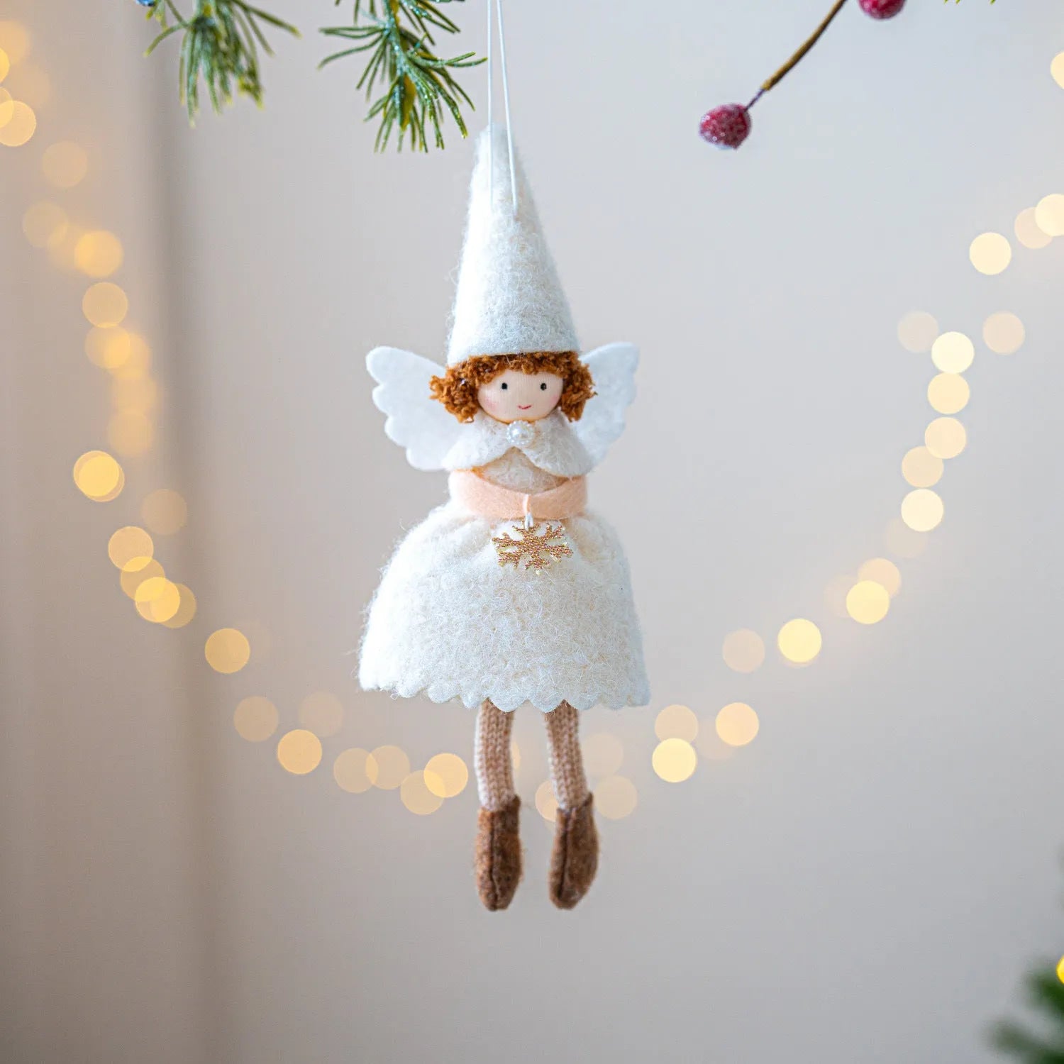 White cloth angel skirt Christmas pendant with plush finish hanging decoration