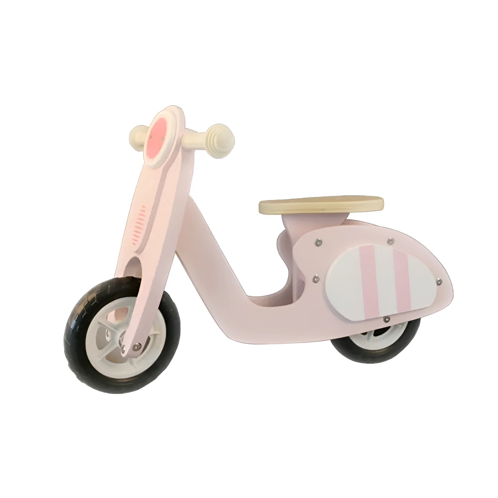 Pink wooden balance scooter for toddlers and children aged 1-6 years.