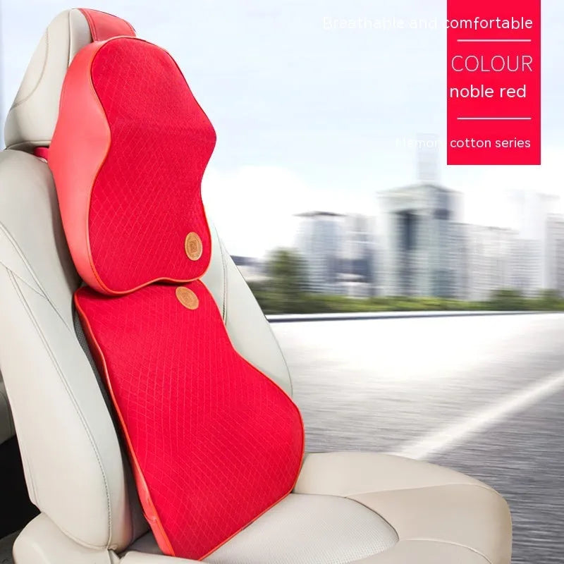 Car headrest and lumbar pillow set with memory foam filler in various colour options