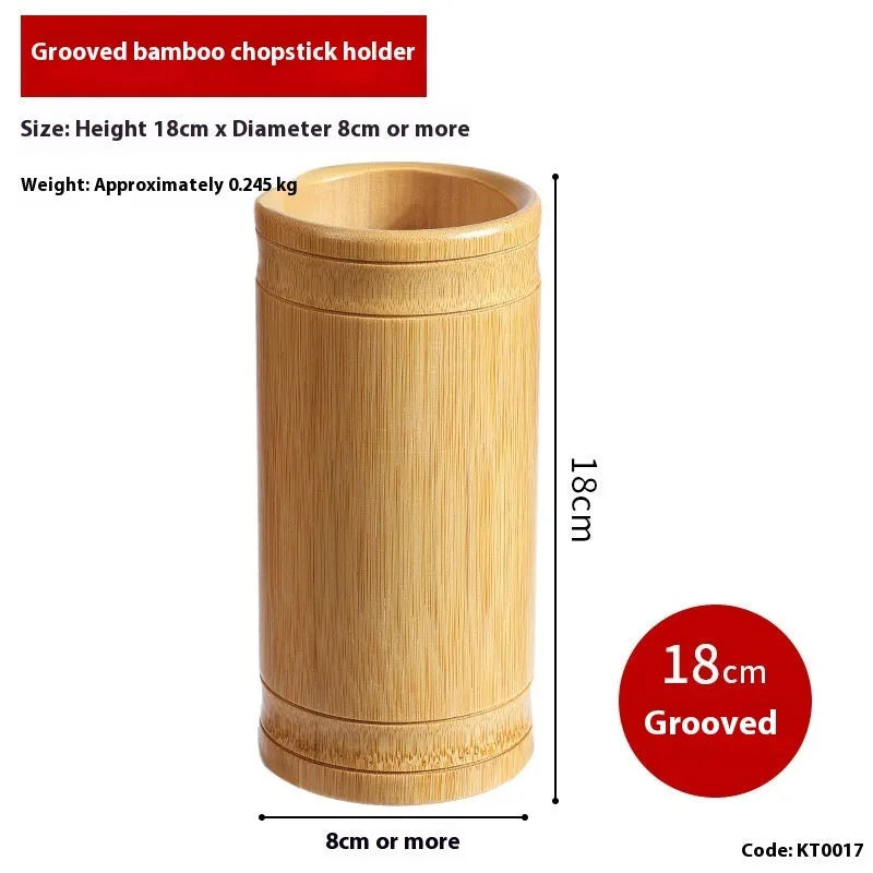 Bamboo chopsticks holder tube in natural material with portable design for kitchen utensil storage