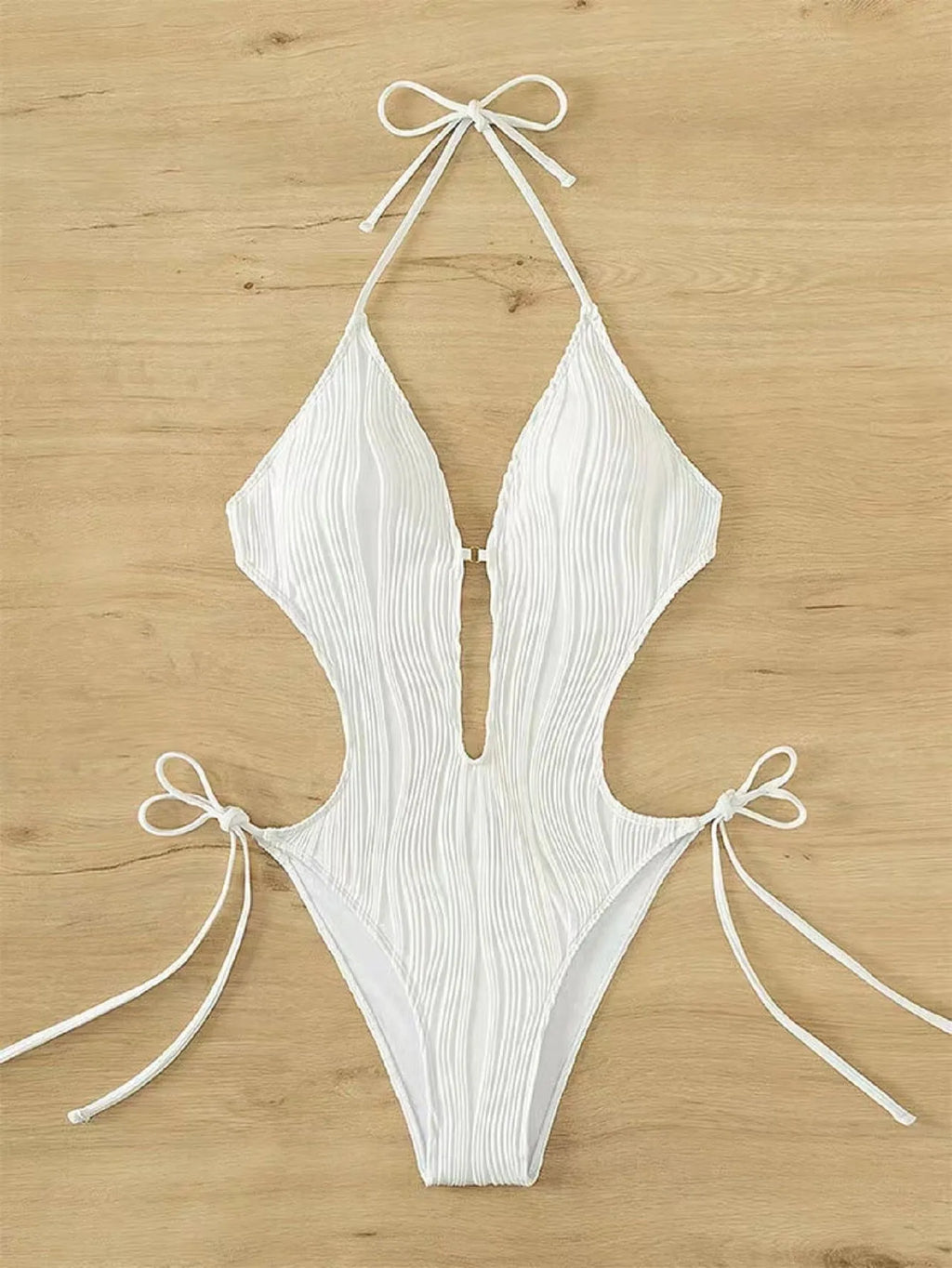 Women's black lace up triangle bikini swimsuit with solid colour polyester fabric