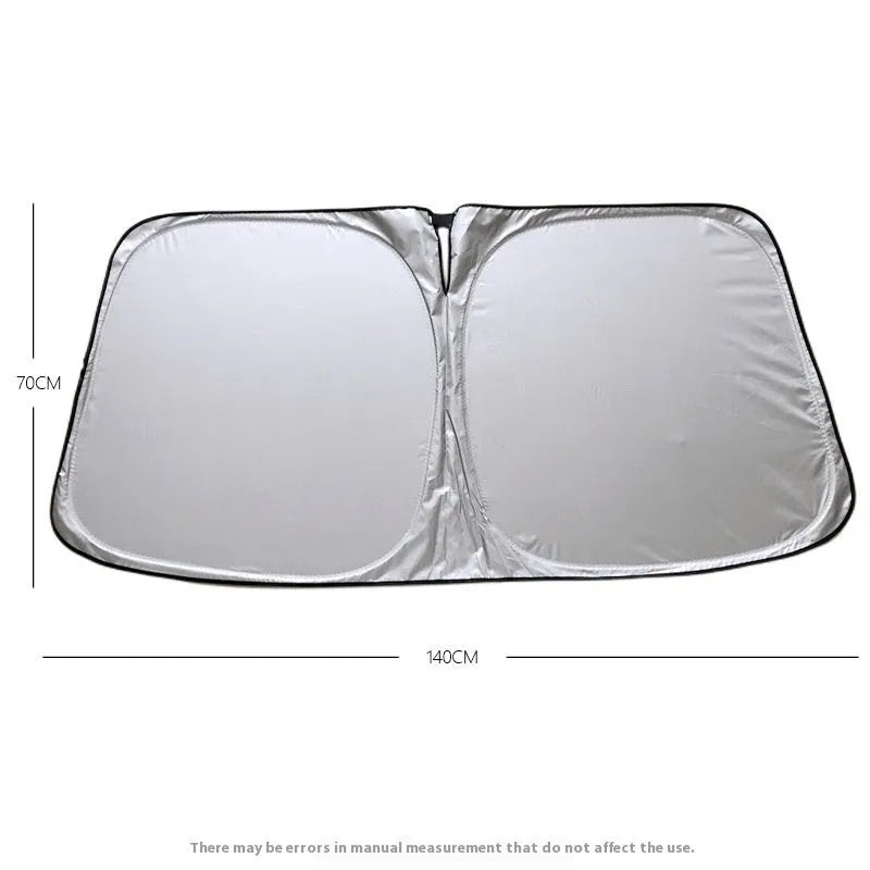 Titanium silver aluminium foil car sunshade for windscreen heat and UV protection.