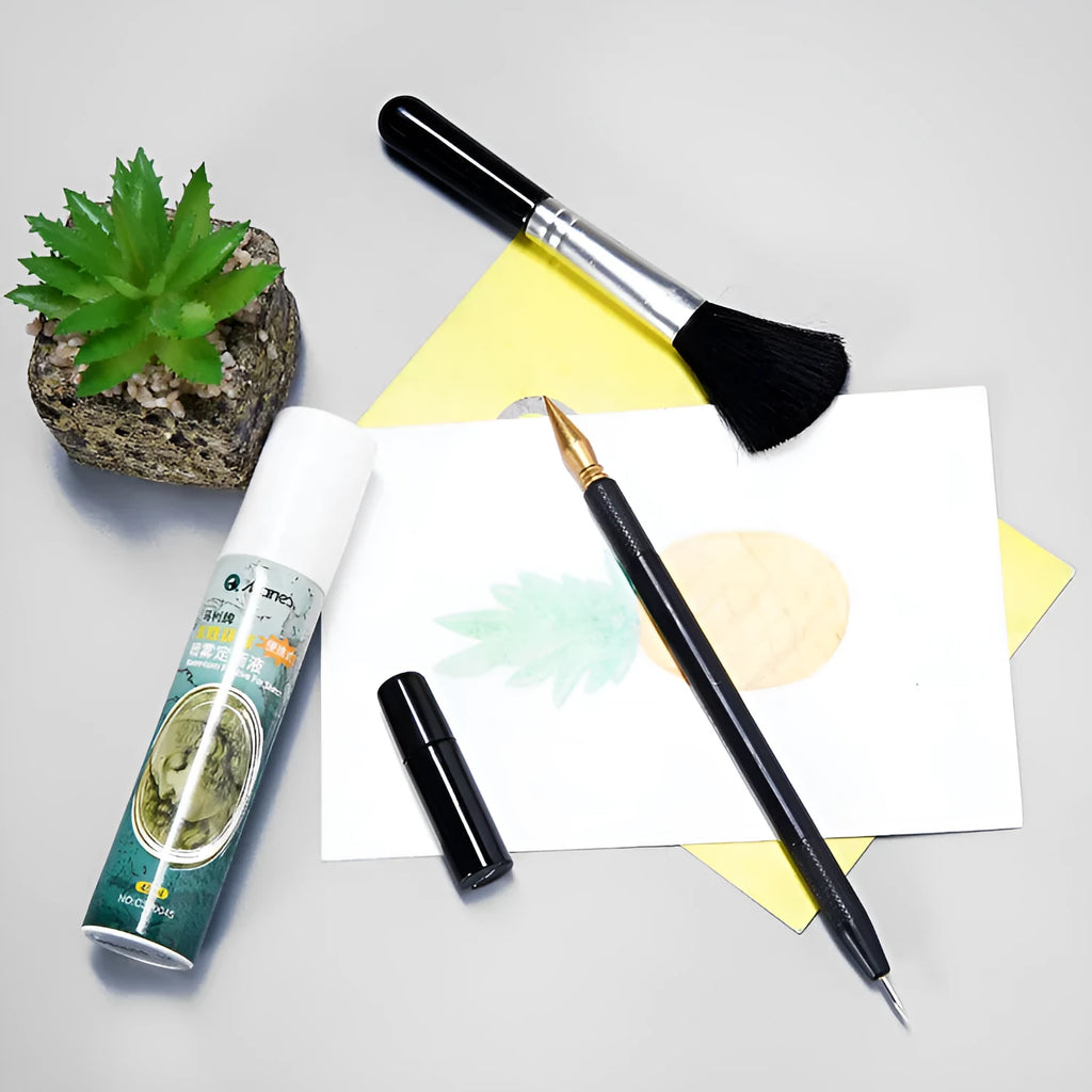 Scratching tool set with scraping pens, brushes, bamboo sticks and repair solution bottles