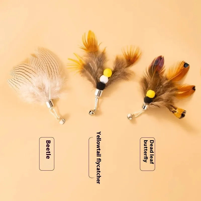 Three steel wire cat toy replacement heads with small flying insect designs for wand attachment