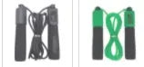 A fitness skipping rope with sponge handles, showing the 3m length and available in black, blue, green, and red colours.