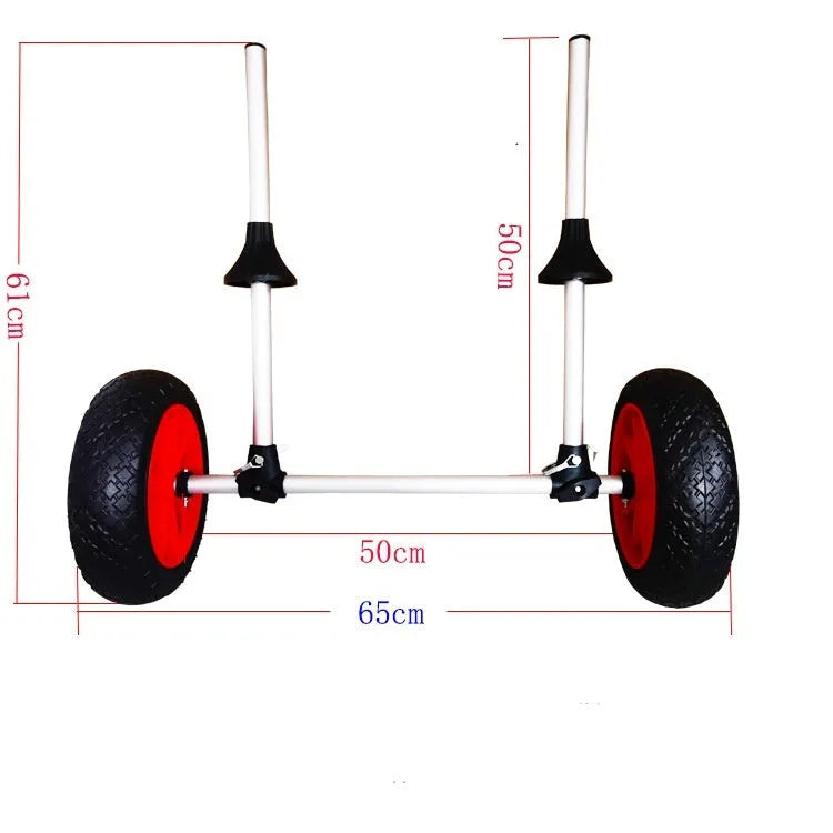 Foldable aluminium kayak beach trailer with upright pole platform for transporting open kayaks on sand