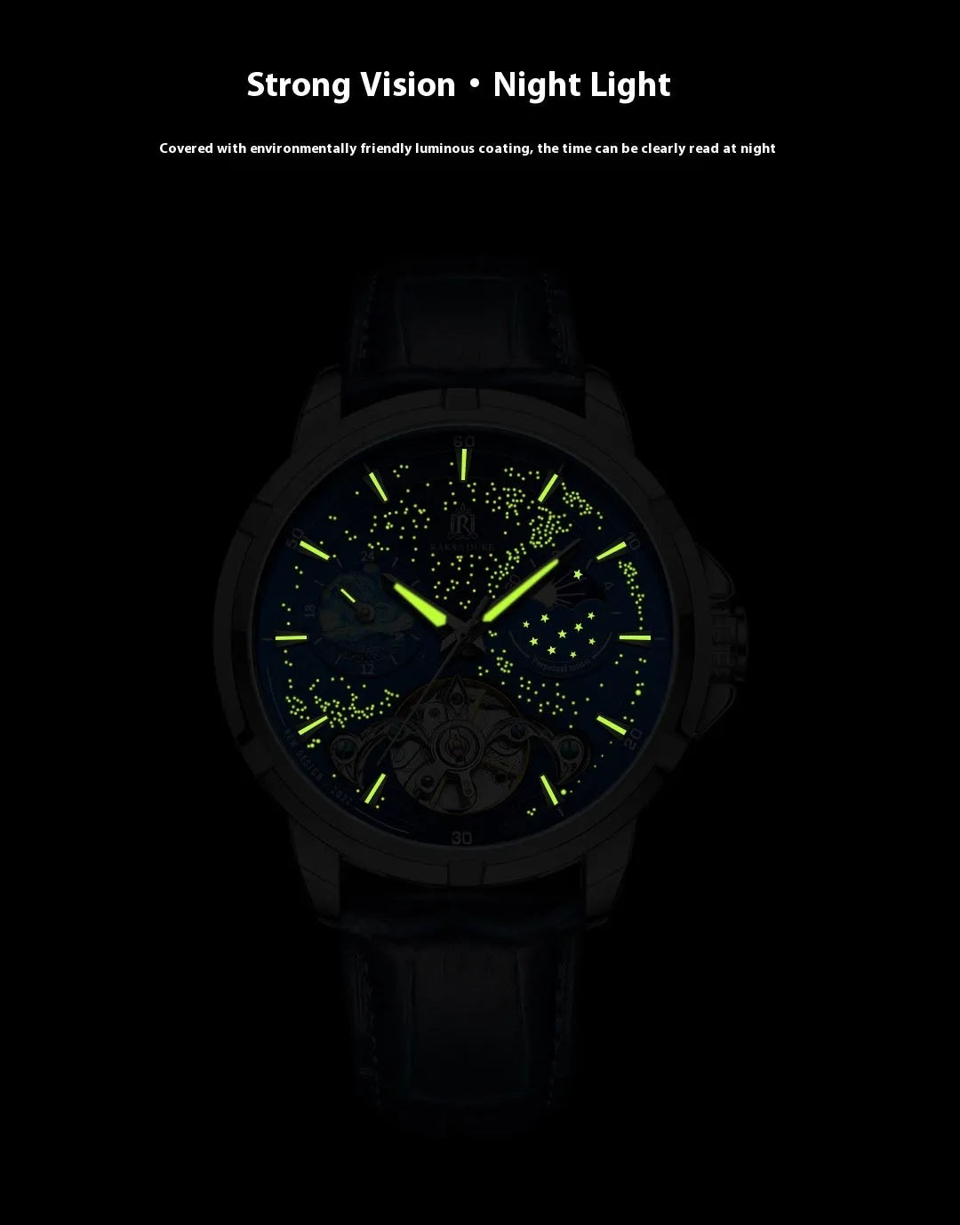 Men's automatic mechanical watch with blue dial and analogue display