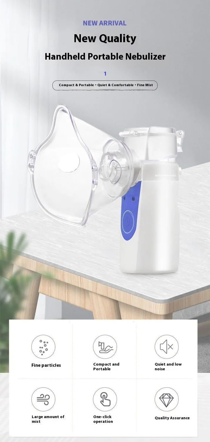 USB-powered handheld nebuliser with columnar plastic design and 0.5L water tank for children's respiratory relief