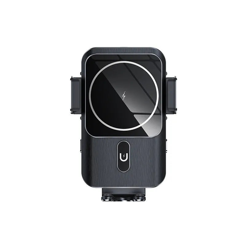 Black car wireless charger phone holder with 15W charging and suction cup mount