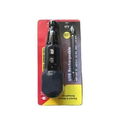 Black and blue 36V rechargeable electric screwdriver with a straight alloy steel handle.