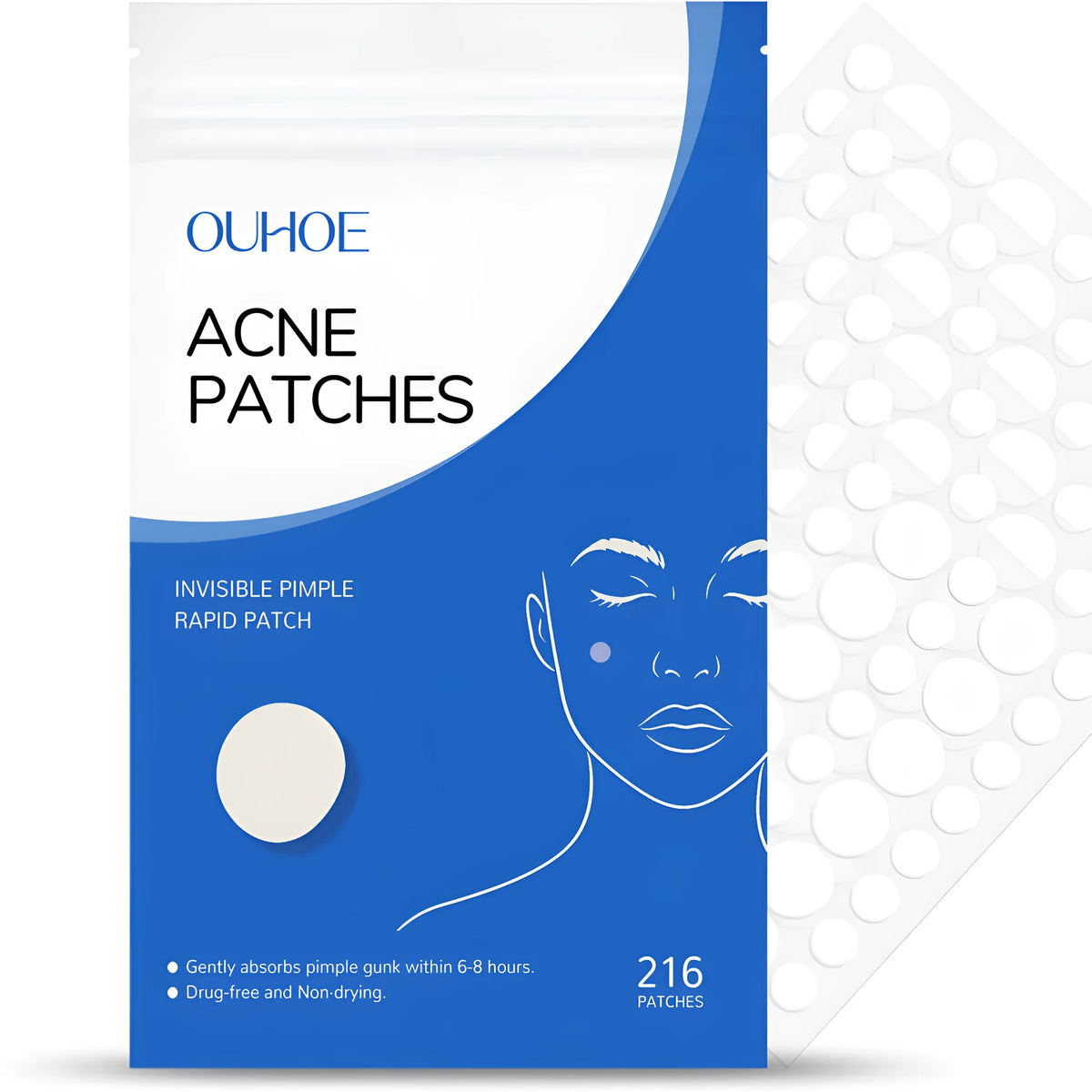 Acne patch set with 216 patches, electric therapy device and mask, tea tree oil and salicylic acid ingredients