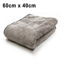 Three microfiber car wash towels showing size variations: 75x35cm, 60x40cm, and 100x40cm options