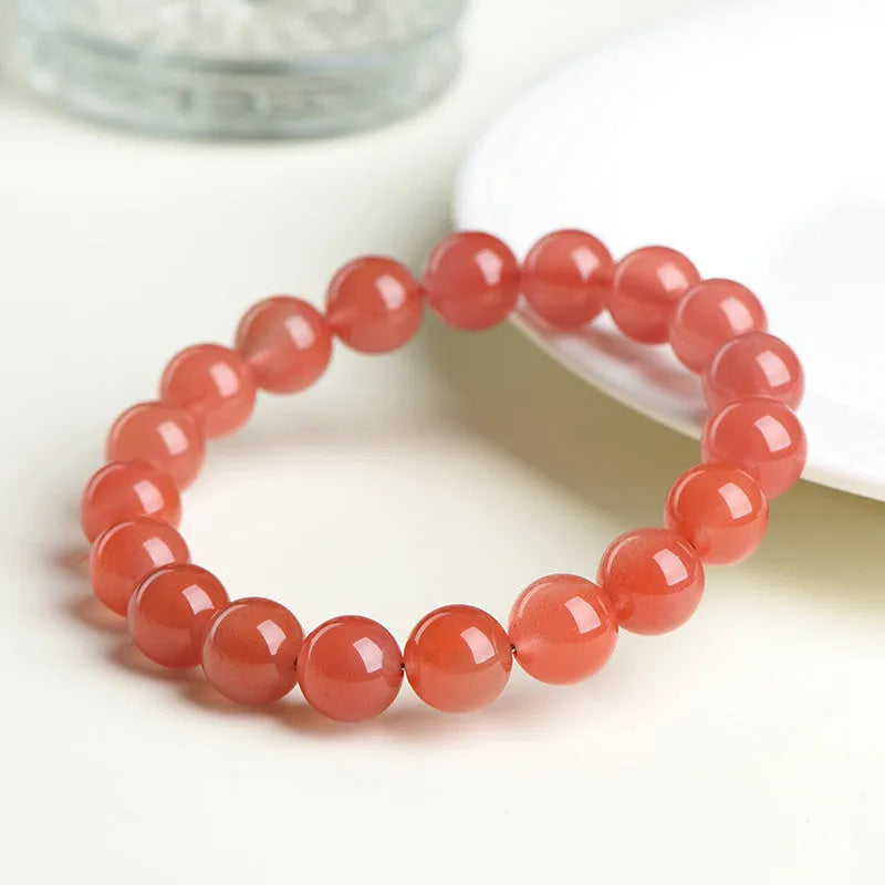 Polished natural South red cherry agate bracelet with round beads in single or three circle style