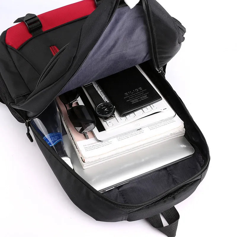 Waterproof nylon school backpack in grey with airpillow straps and contrast stitching.