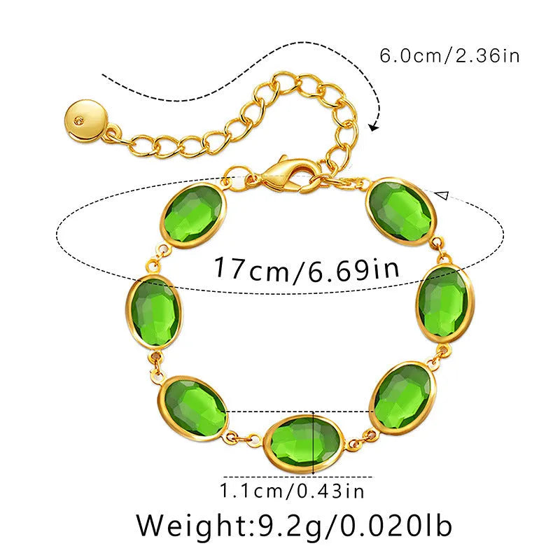 Geometric copper bracelet with glass inlay in blue, green, and multicolor options showing ellipse design elements