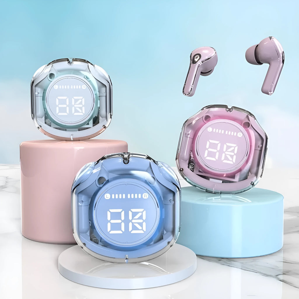 Wireless Bluetooth headset in multiple colours showing in-ear design with optional breathing light feature