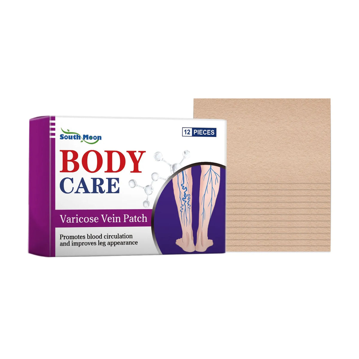 Pack of twelve leg care massage patches with plant ingredients and a nursing patch.