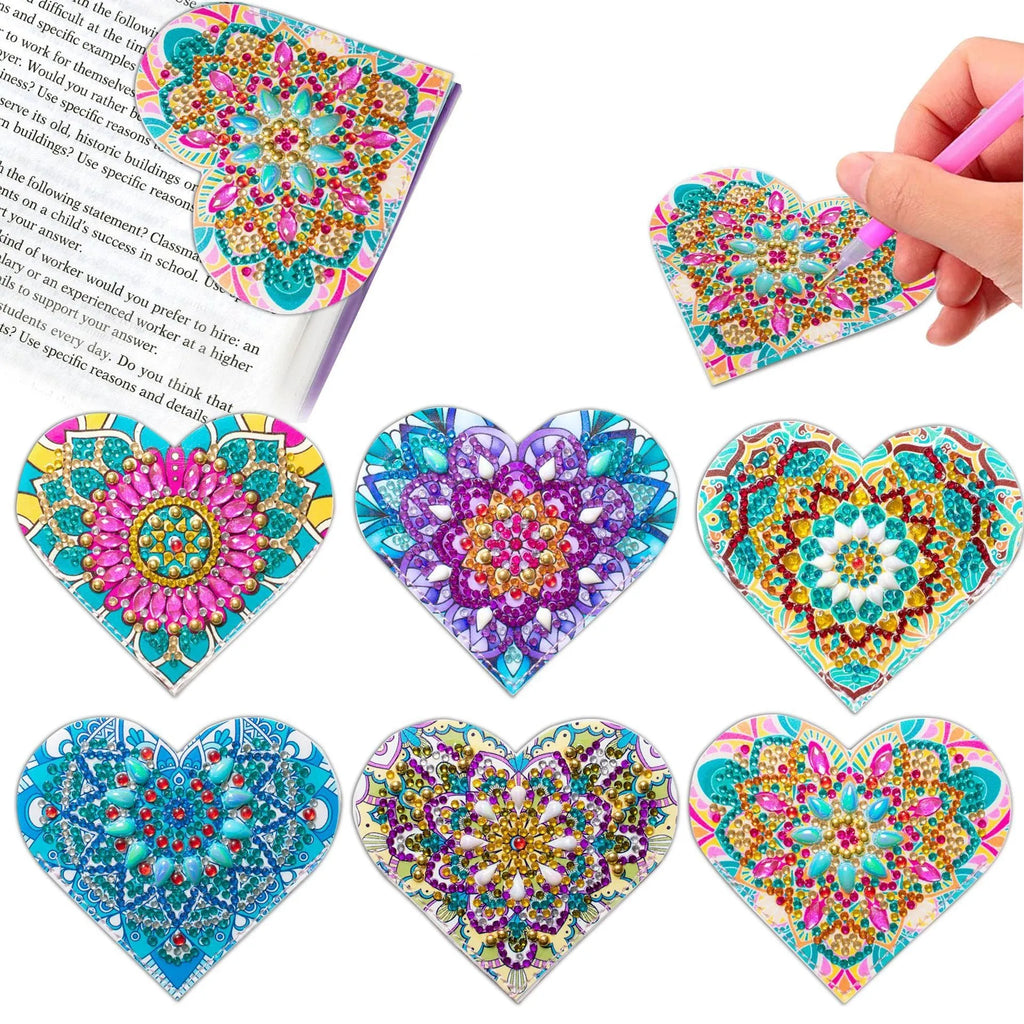 Six handmade crystal flower bookmarks on PU leather with modern simplicity frameless design