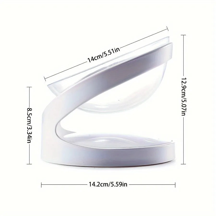White elevated plastic cat food bowl with tilted design for anti-vomit feeding and neck protection