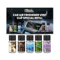 Car air freshener refill liquid pack showing five small bottles labelled Cologne, Ocean, Vanilla, Lavender, and Citrus
