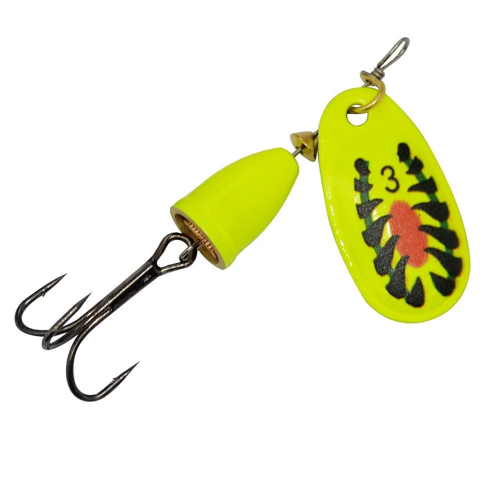 R composite metal fishing lure with copper bell and rotating sequin skirt in multiple colour options