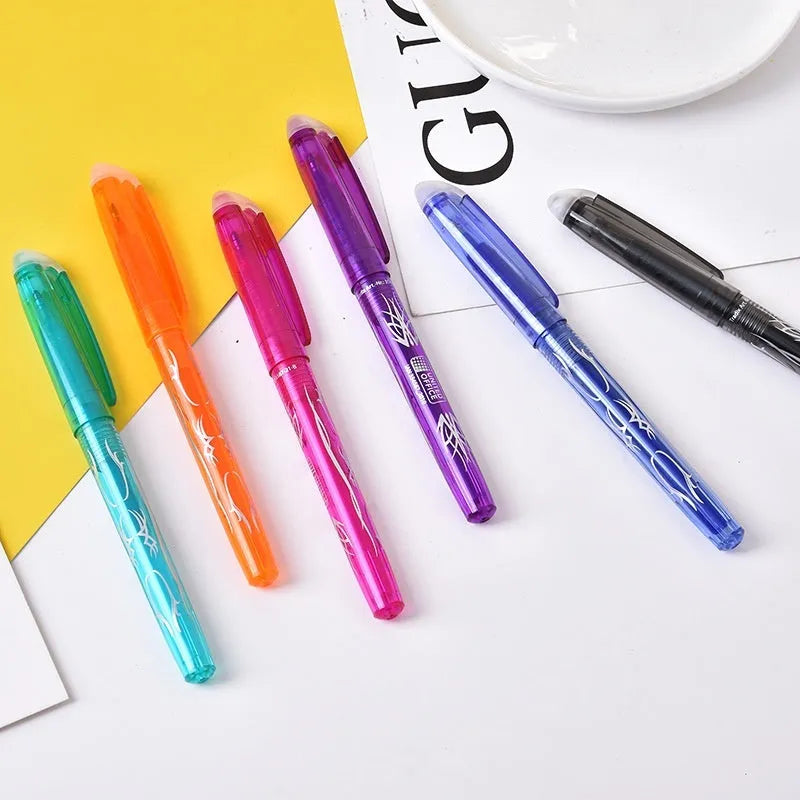 Plastic barrel heat erasable gel pens with stainless steel nibs in 0.5mm and 0.7mm sizes available in 8 or 12 colour suits.