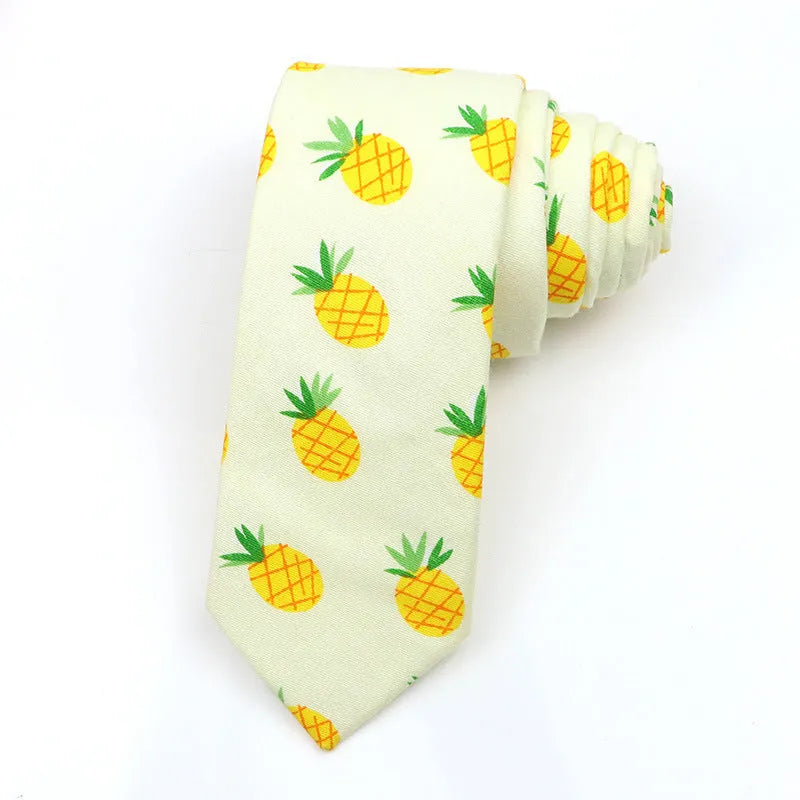 Korean style narrow cotton bow tie with cartoon print pattern in casual men's accessory