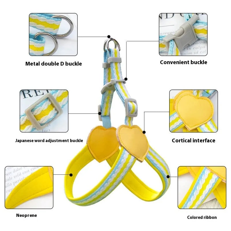 Nylon dog walking vest chest strap with 1.5 metre rope in multiple colour options