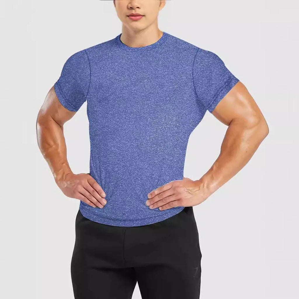 Men's quick-dry polka dot T-shirt, round neck, short sleeve, slim fit, blue colour