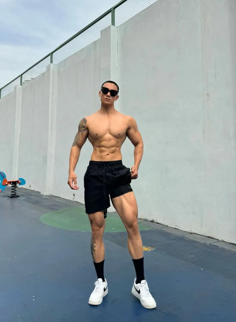 Men's ice silk quick-drying double-layer casual shorts in nylon fabric
