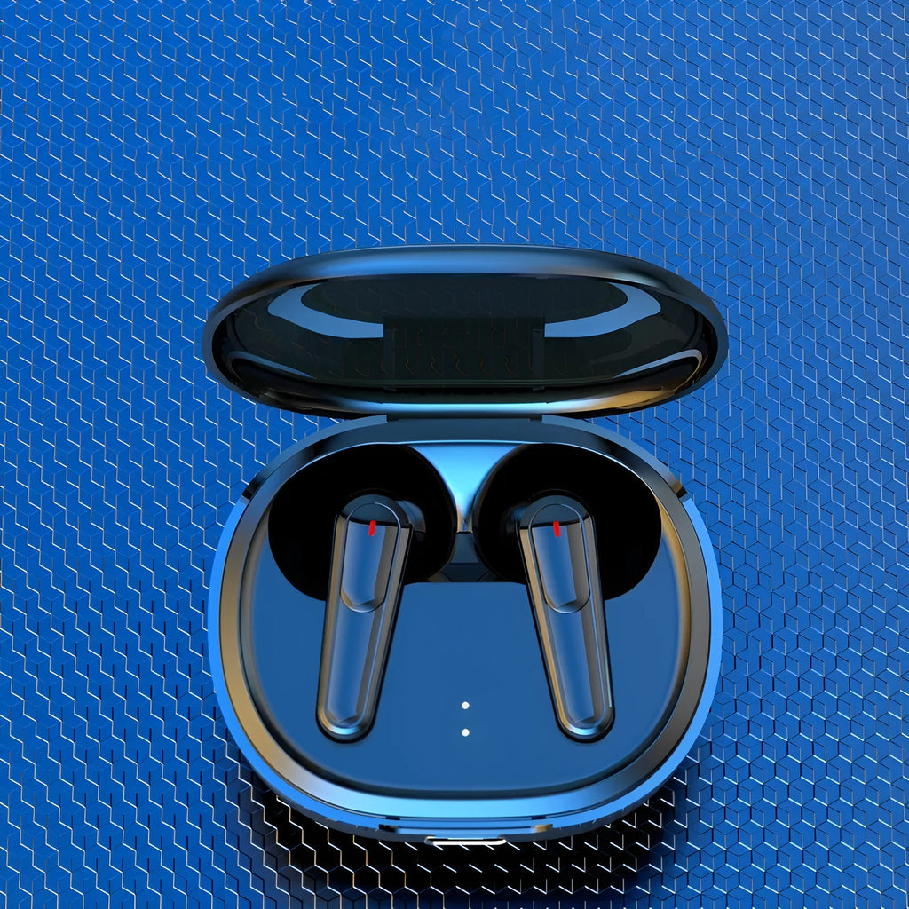 Black PRO30 in-ear Bluetooth headset with noise reduction on a dark background.