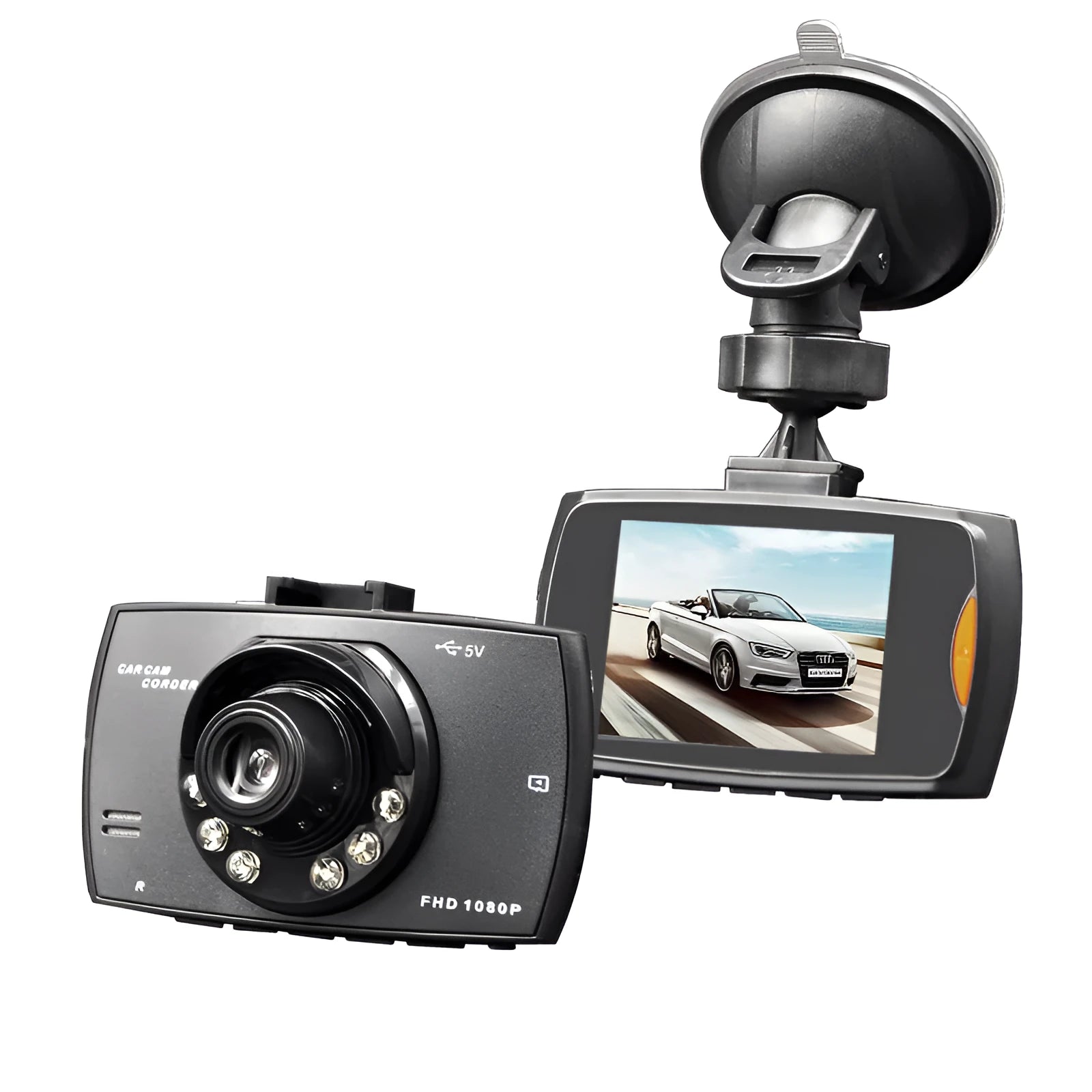 G30 HD car DVR dual camera recorder system with bracket, charger, and manual