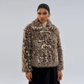 Women's leopard print buckle lapel coat in polyester with regular sleeves