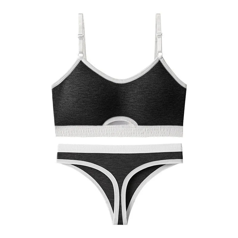 Cotton sports underwear vest set with fixed double-shoulder straps and thin mold cups in various colours