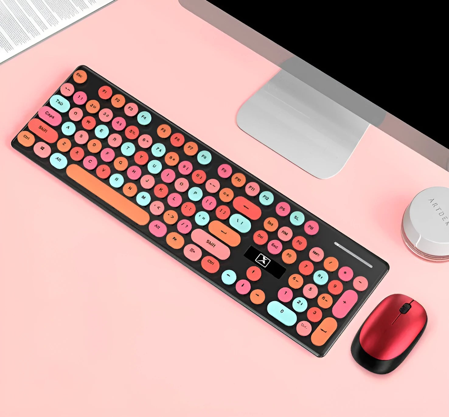 Vibrant yellow wireless keyboard and mouse set with backlit keys and photoelectric mouse