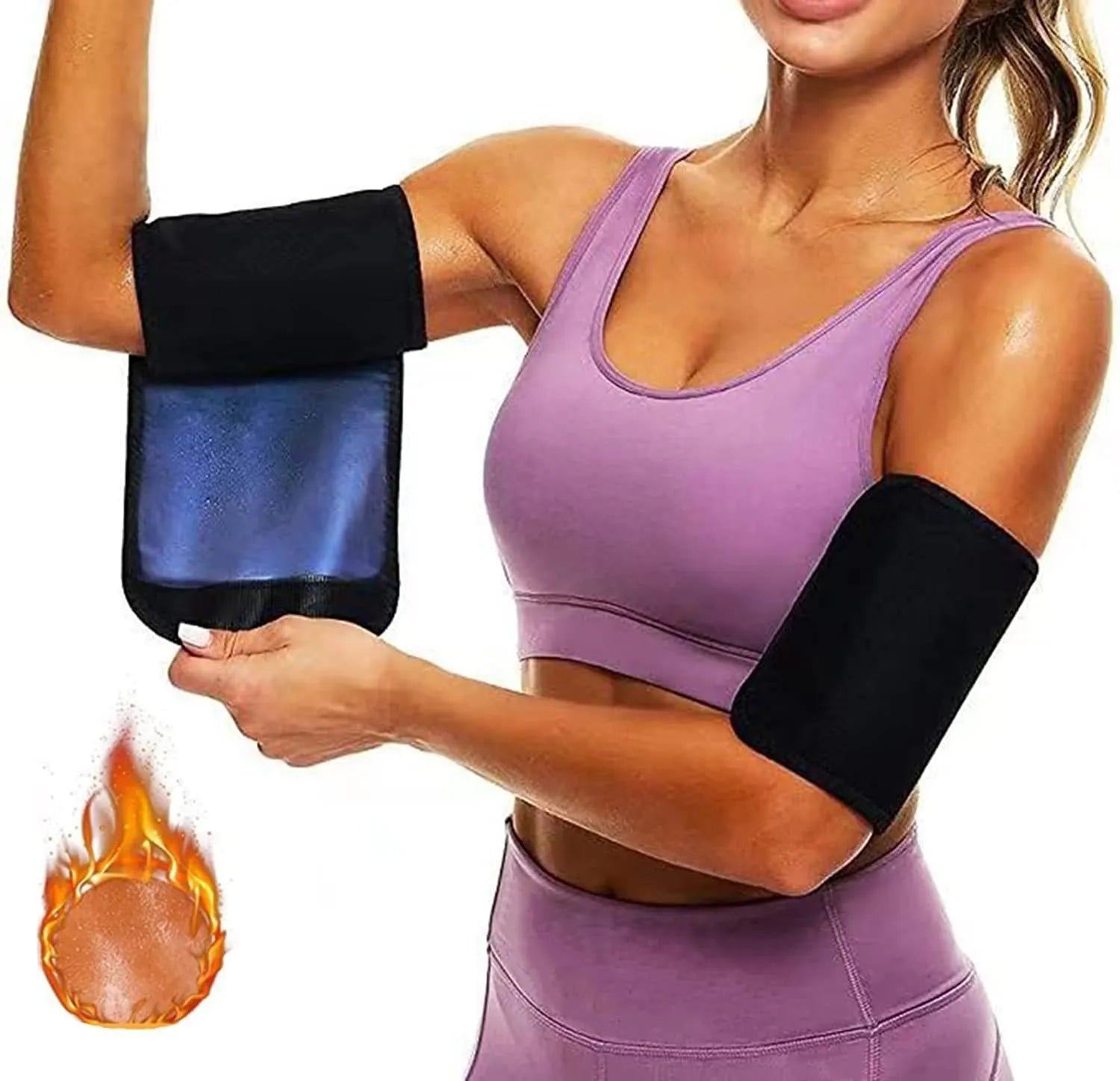 Blue and silver sports arm sweatband shown on an arm, with other colour variants including black and red displayed alongside.