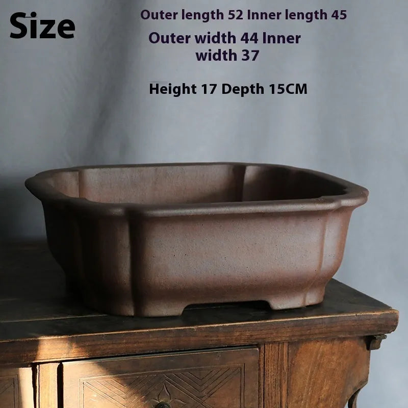 Purple sand rectangular bonsai flower pot with straight sides and floor-standing design