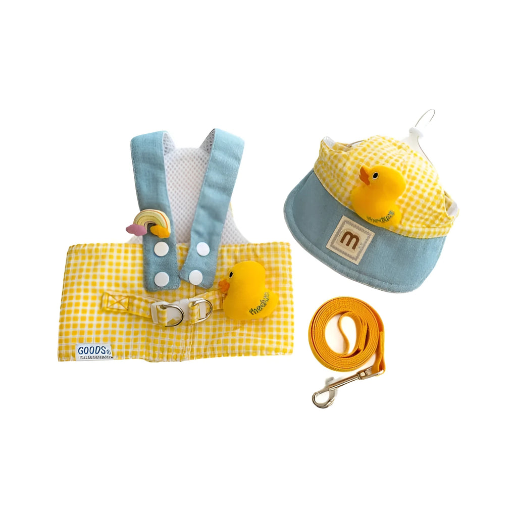 Pet harness and leash set with wire rope pulling rope and matching cat clothes accessories in four size options