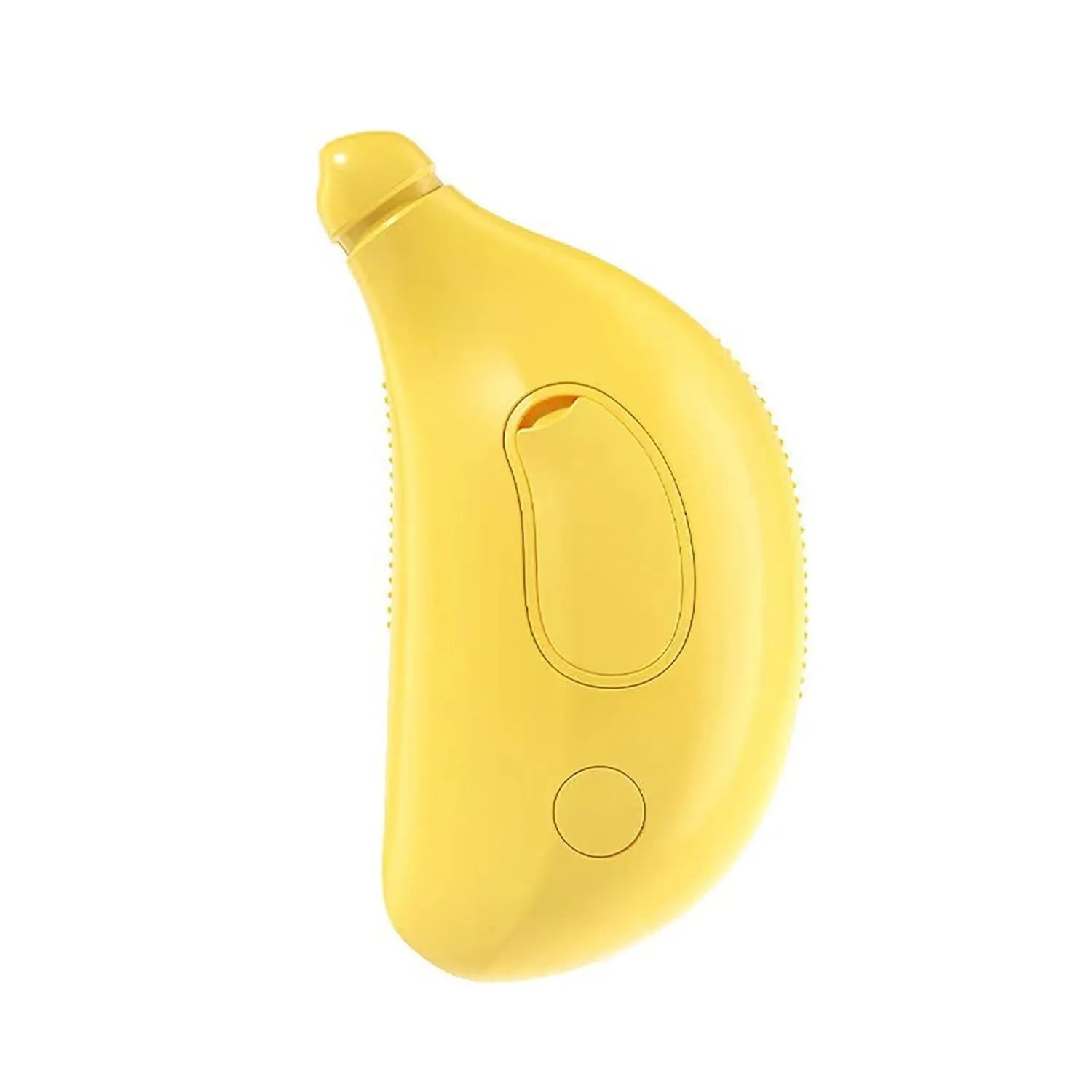 Rechargeable cat steam grooming brush with round teeth and cat paw ends in green or yellow colour